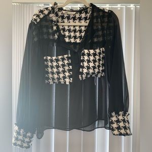 ZARA houndstooth sheer blouse size XL